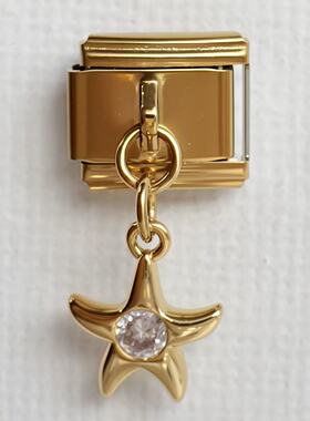 5件不锈钢意大利模块手链金色海洋风吊坠弹力手环Italian charms
