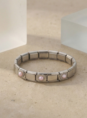 爱心珠子意大利模块手链DIY弹力拼接不锈钢表带链情侣闺蜜礼物