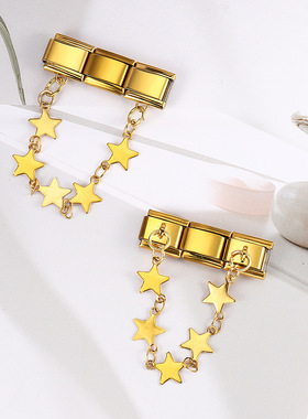 双挂钩意大利模块手链五角星吊坠拼接不锈钢表带链 Italian Charm