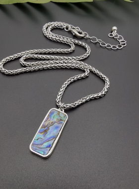 外贸饰品A2新款质感复古几何镶嵌彩色贝壳街拍走秀漂亮大气项链