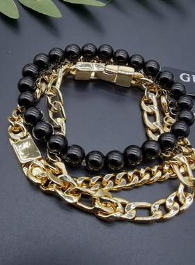 外贸饰品A10新款质感异形多层套装镀真金手链手镯街拍走秀大气