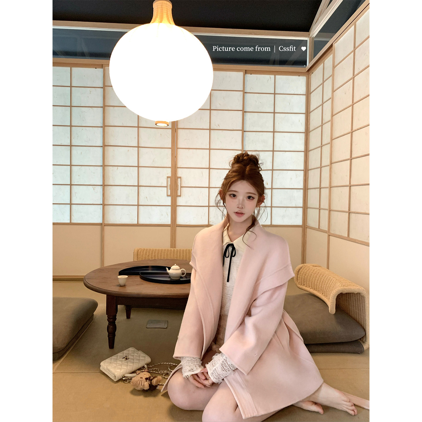 迟伞伞25/fw 千金狐 奢感100羊毛狐狸毛翻领大衣外套粉/白两色入,淘宝优惠券,粉丝福利购,淘宝优惠卷