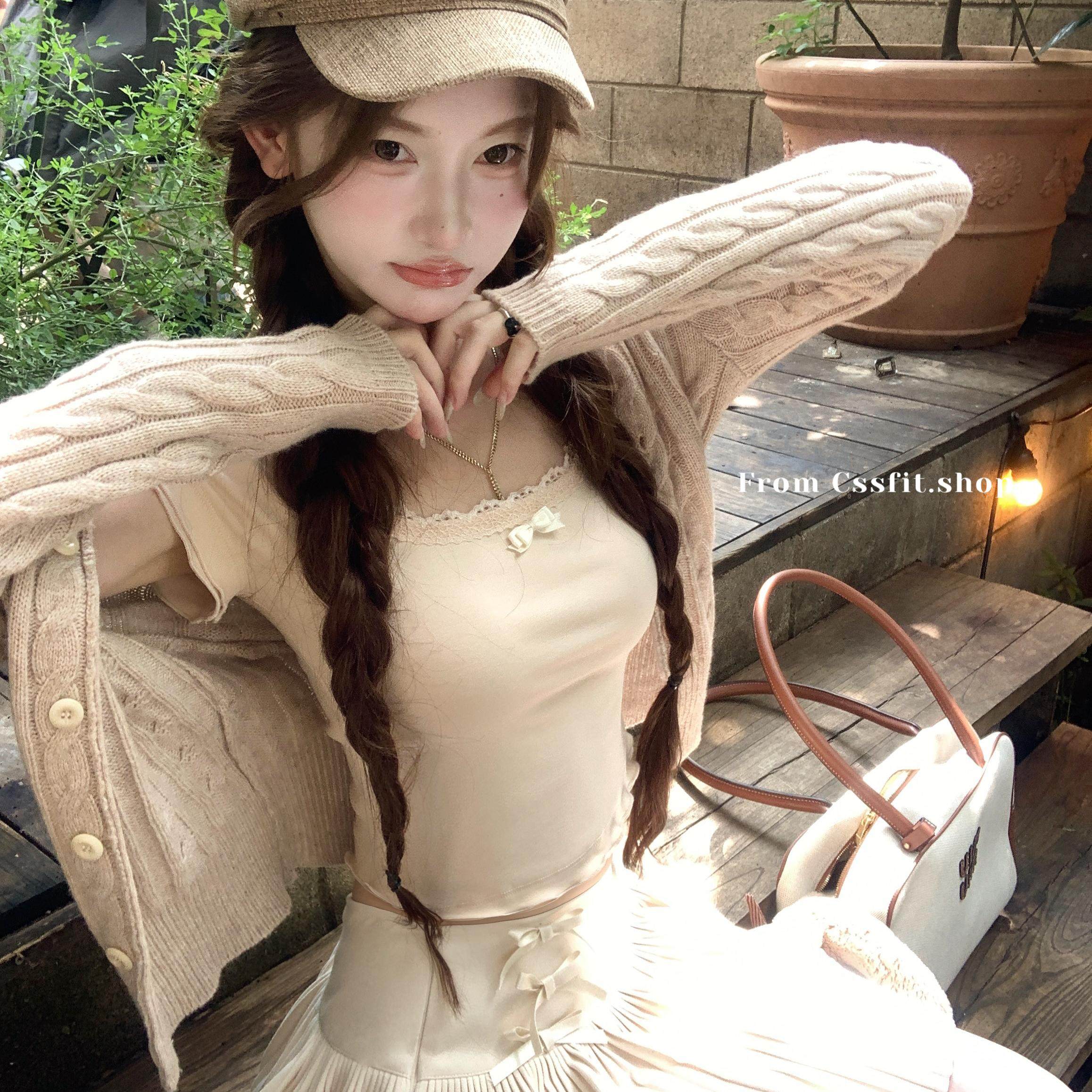 迟伞伞 情窦初开 初恋感bm麻花开衫上衣蕾丝边tee短裙套装秋,淘宝优惠券,粉丝福利购,淘宝优惠卷