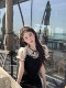 Chi Umbrella Berlin Art Exhibition Hollow lace jacquard polka dot shirt & covered button waist suspender skirt for women