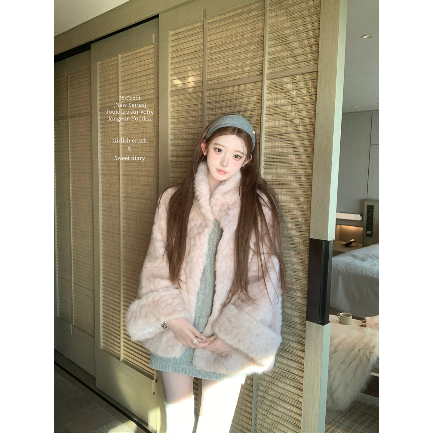 迟伞伞25/fw 胭脂兔 粉色滩羊毛翻领皮毛一体羊羔毛环保皮草外套,淘宝优惠券,粉丝福利购,淘宝优惠卷