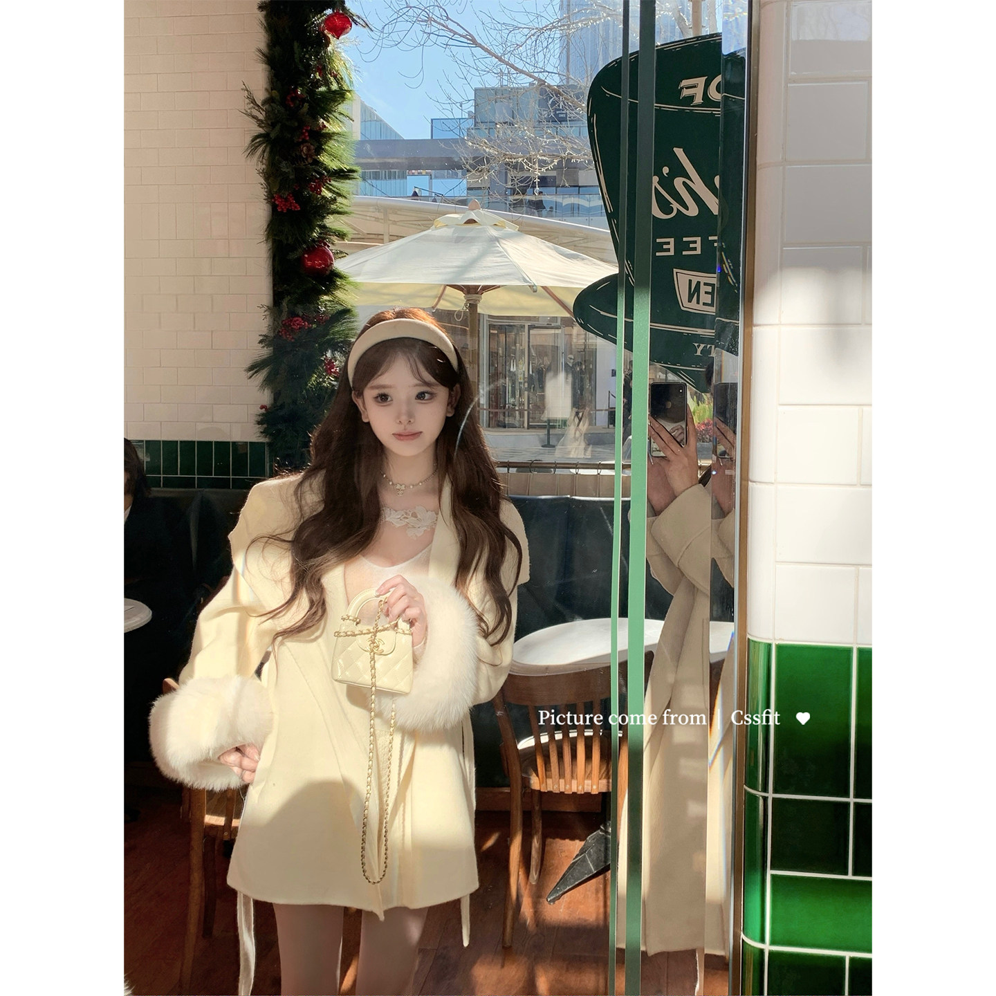 迟伞伞25/fw 千金狐 奢感100羊毛狐狸毛翻领大衣外套粉/白两色入,淘宝优惠券,粉丝福利购,淘宝优惠卷