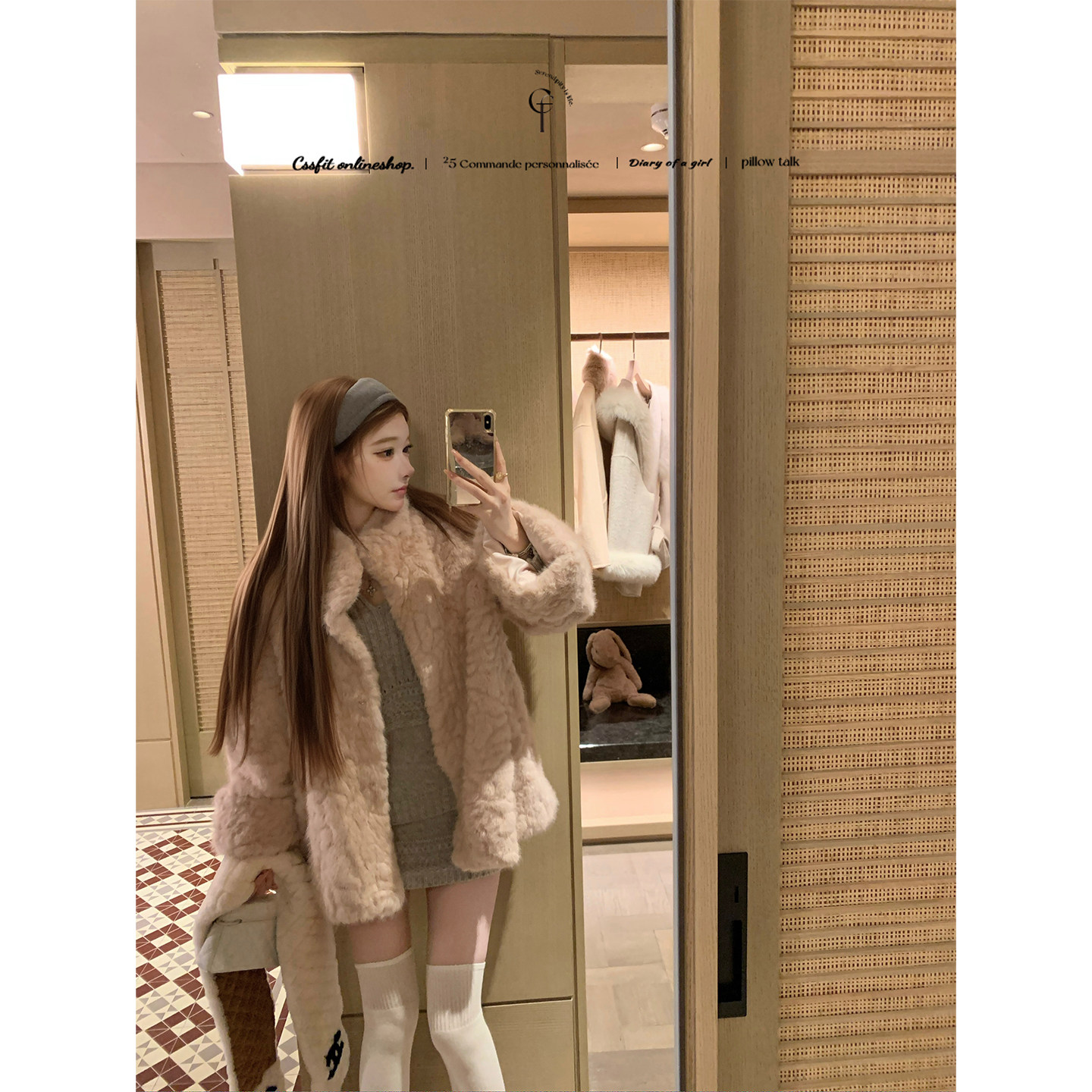 迟伞伞25/fw 胭脂兔 粉色滩羊毛翻领皮毛一体羊羔毛环保皮草外套,淘宝优惠券,粉丝福利购,淘宝优惠卷