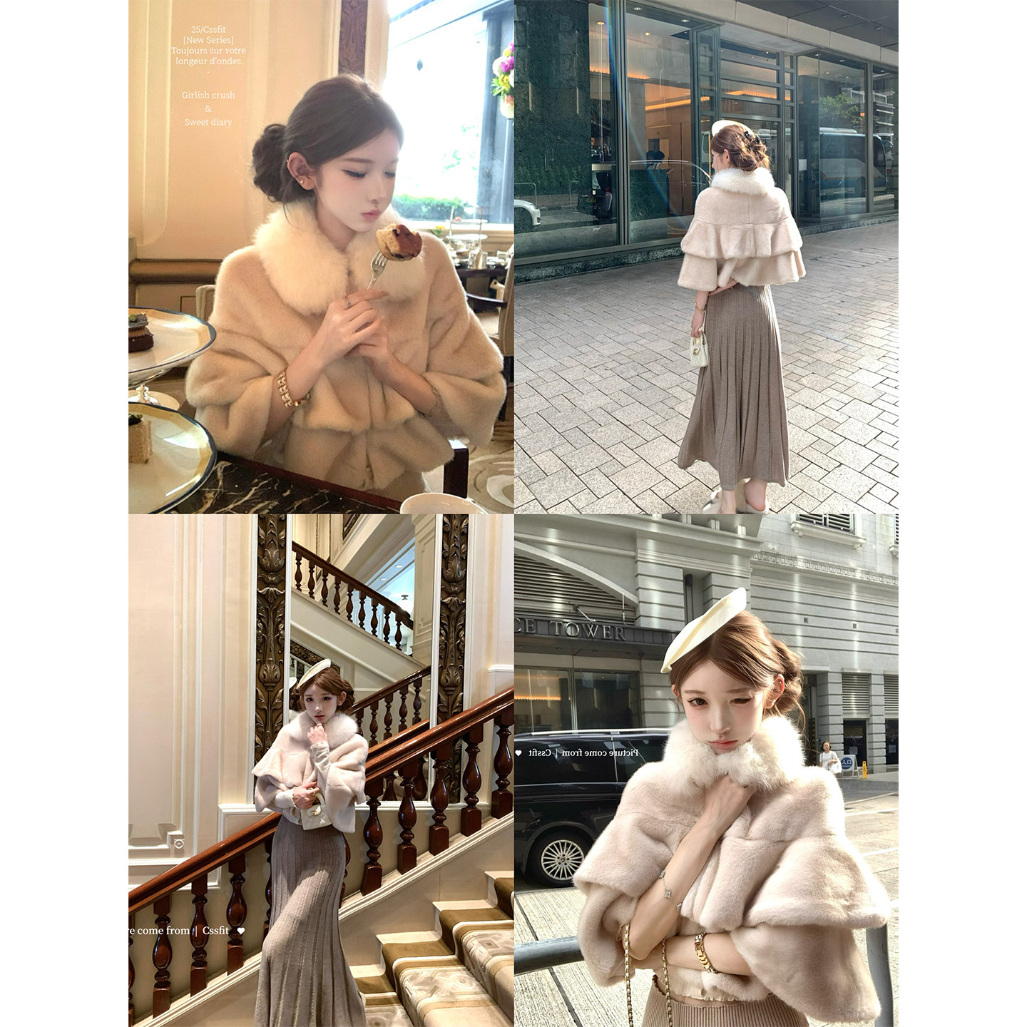 迟伞伞25/fw 京都贵女 jory*皮草毛领贵气斗篷坑条针织长裙两色入,淘宝优惠券,粉丝福利购,淘宝优惠卷