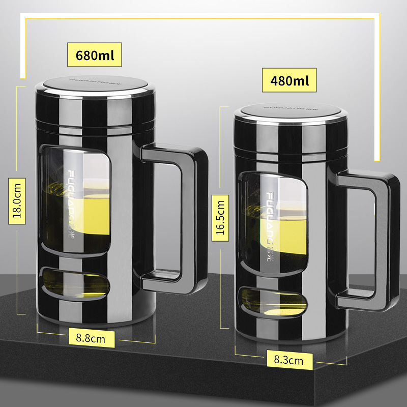富光玻璃杯男大容量家用办公室个人专用水杯带把手茶水分离泡茶杯