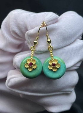 福利天然绿松石平安扣耳坠15毫米