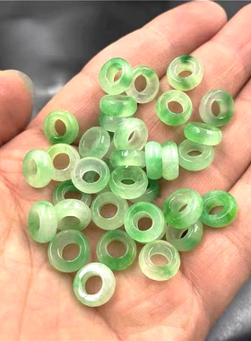 翡翠混装小玉环跑环隔珠白底青飘花平安扣车轮珠耳线项链手链配件
