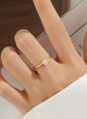 日韩新款两爪锆石单钻钛钢戒指女简约时尚轻奢指环食指中指不掉色