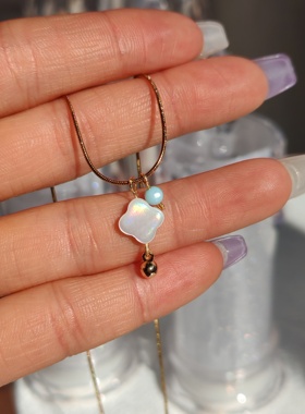 原创天然白蝶贝四叶草项链女锁骨链小众轻奢高级感颈链闺蜜礼物