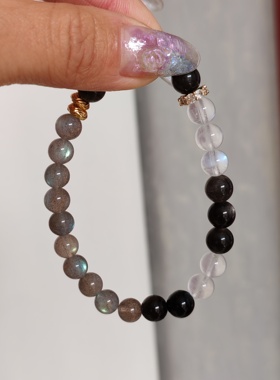 原创2025新款天然黑曜石灰月光白月光手链手串男女