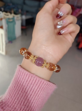 天然黄塔晶搭超紫水晶手串新款