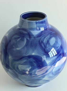 艺术青花蓝釉雅间花瓶陶瓷家居摆件插花花器新中式茶室茶道禅意