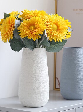 现代简约花瓶陶瓷摆件北欧式客厅插干花装饰锤纹灰色家居工艺品