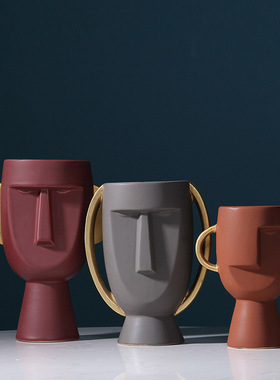 北欧风头像人脸陶瓷花瓶 创意简约现代家居工艺品软装装饰品摆件