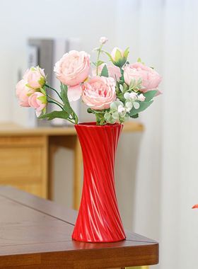 装饰花瓶结婚大红色花瓶插花摆件ins风网红简约花瓶客厅家居