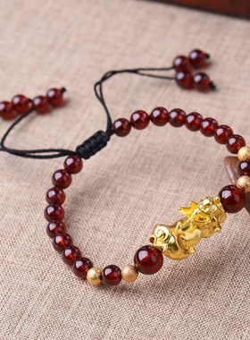石榴石招财貔貅转运珠复古手链