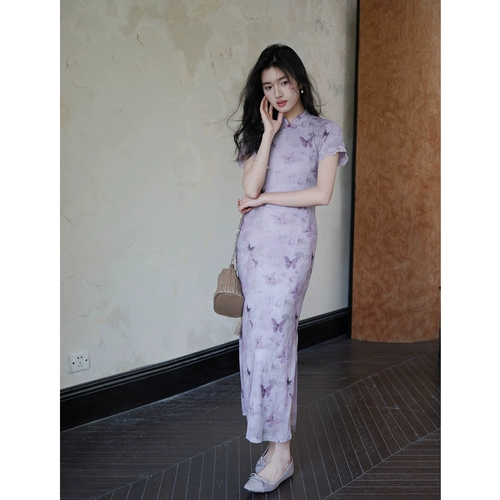 Дизайнерское сиреневое ципао, платье, (в наличии на складе), китайский стиль