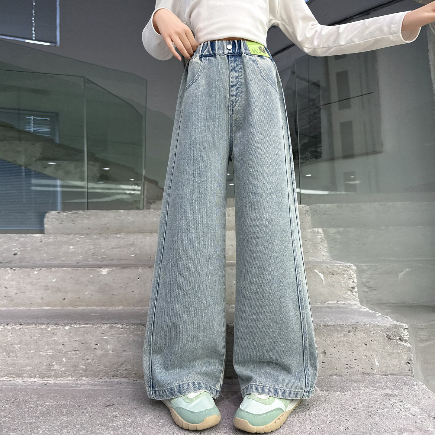 中大女童牛仔裤春装2026新款中学生洋气阔腿裤女孩百搭直筒长裤子,淘宝优惠券,粉丝福利购,淘宝优惠卷