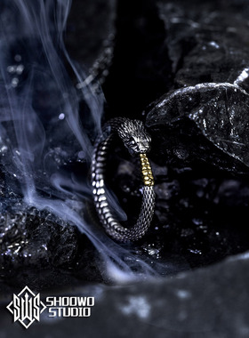 手午原创｜设计活口响尾蛇衔尾蛇戒指925银暗黑先锋男女情侣