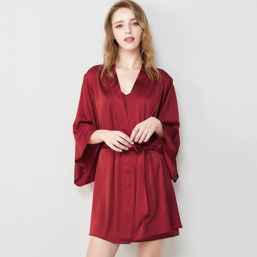 黛雯娜 Сексуальная шелковая пижама, весенний банный халат, летний тонкий комплект, эффект подтяжки