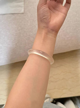 天然高冰透白月光玛瑙荔枝冻玉髓玉手镯女款