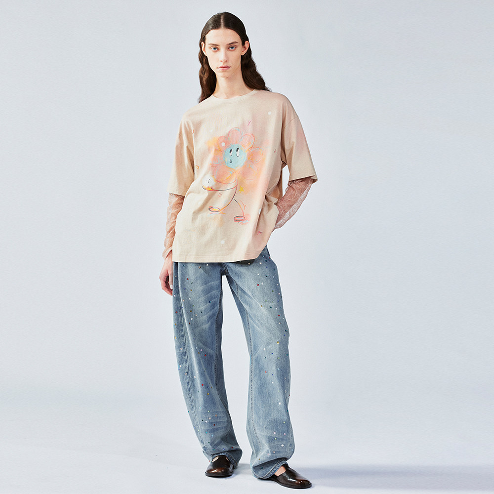 UOOYAA/乌丫2025夏款「白日梦」吹蒲公英的花朵蕾丝长袖假两件T恤,淘宝优惠券,粉丝福利购,淘宝优惠卷