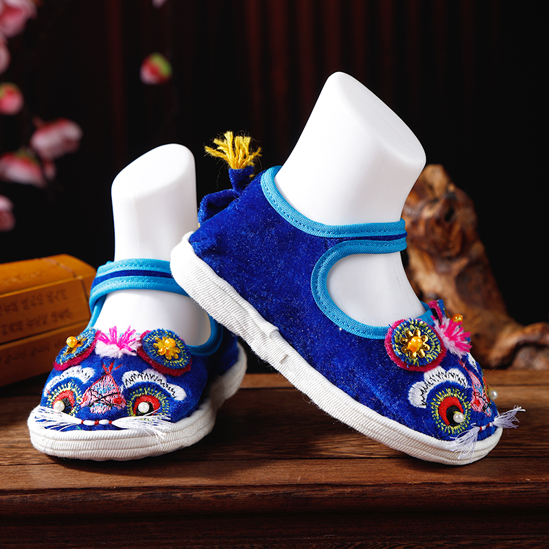 儿童纯手工千层虎头鞋宝宝汉服绣花鞋中国风老北京手工纳底布鞋 - 图1