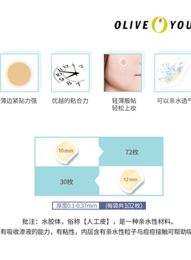 韩国oliveyoung隐形痘痘贴炒薄急救贴青春痘贴净痘贴102贴祛痘贴