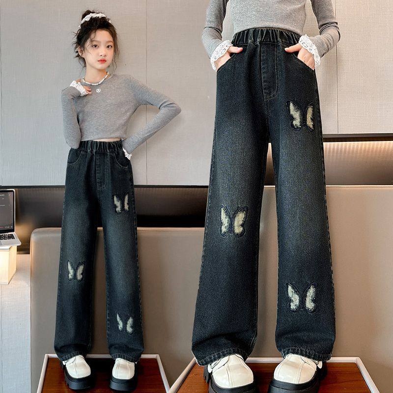 女童裤子秋冬新款宽松休闲牛仔裤时尚洋气女孩直筒裤加绒阔腿裤潮,淘宝优惠券,粉丝福利购,淘宝优惠卷