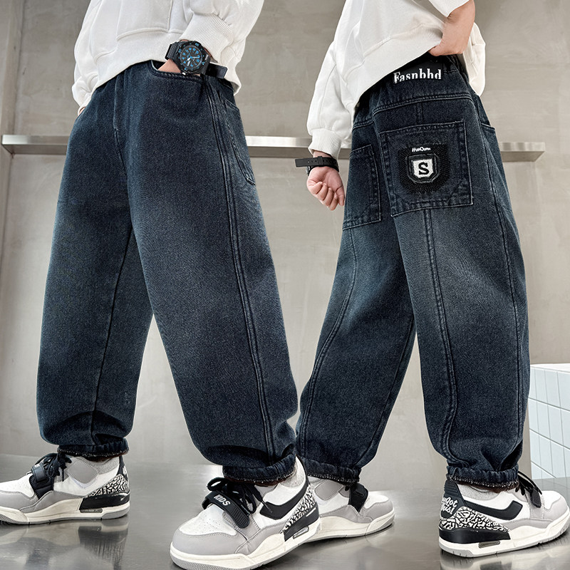 秋冬加绒男童裤子时尚男孩宽松休闲韩版加厚冬款儿童牛仔裤直筒裤,淘宝优惠券,粉丝福利购,淘宝优惠卷