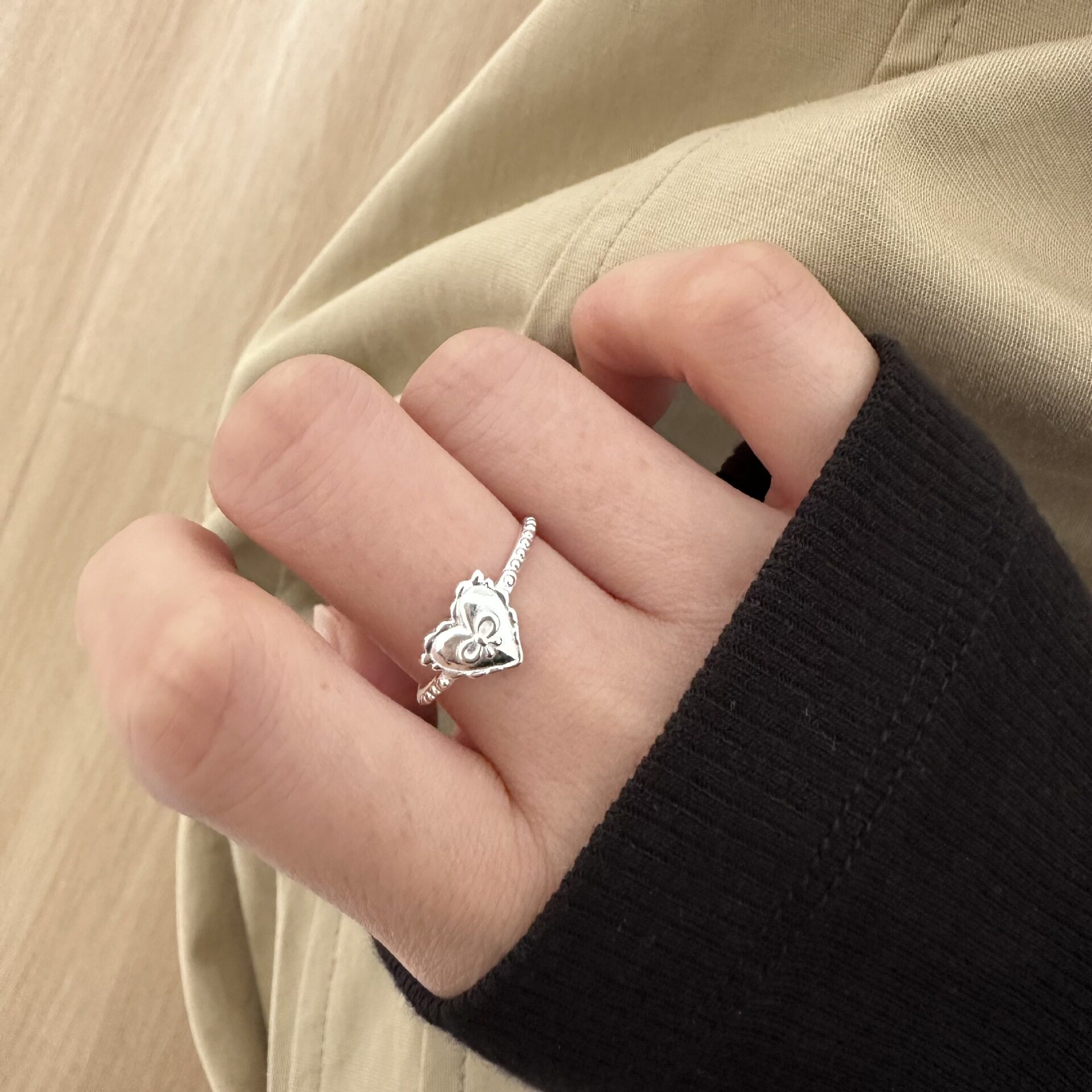 S925 sterling silver love bow open ring Japanese and Korean
