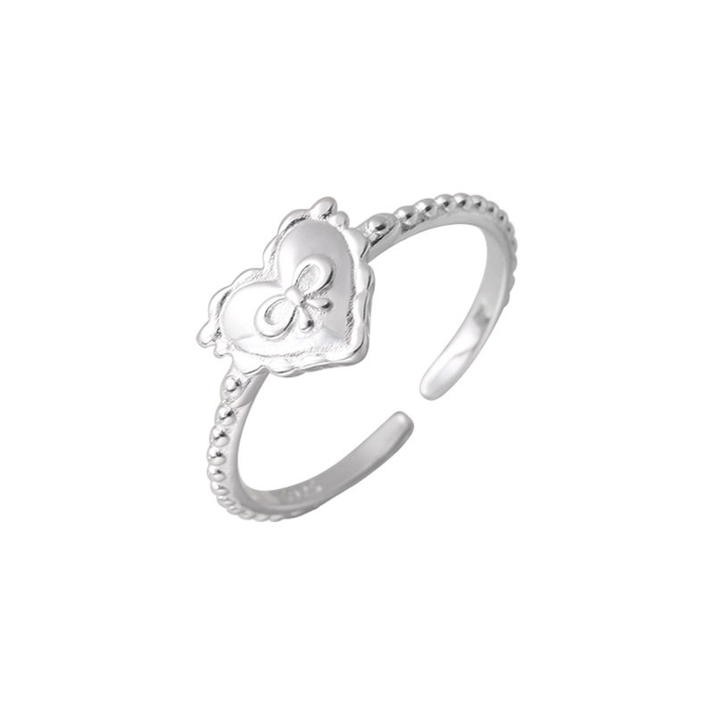 S925 sterling silver love bow open ring Japanese and Korean