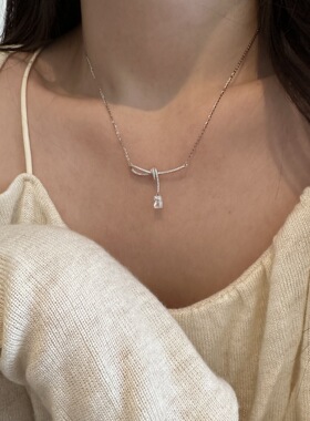 S925纯银镶钻蝴蝶结锆石锁骨链