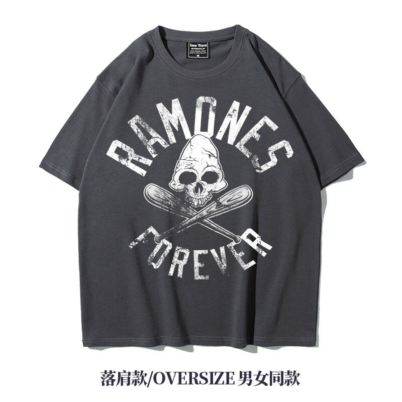 五分袖落肩款oversize重磅T恤摇滚ramones雷蒙斯阿美咔叽美式男夏 - 图3