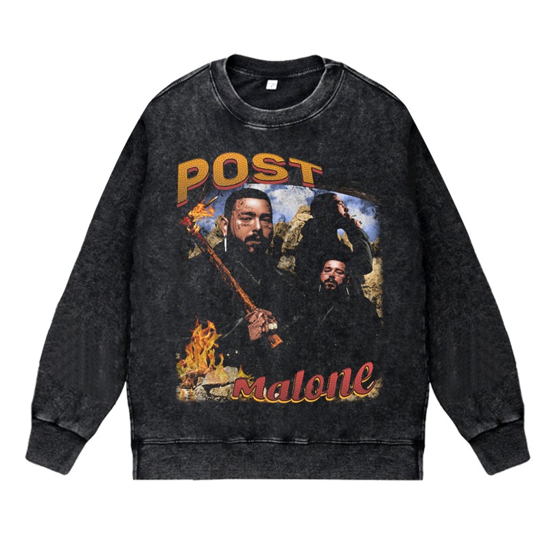 美式说唱西海岸apper水洗做旧vintage印花卫衣波兹马龙postmalone - 图2