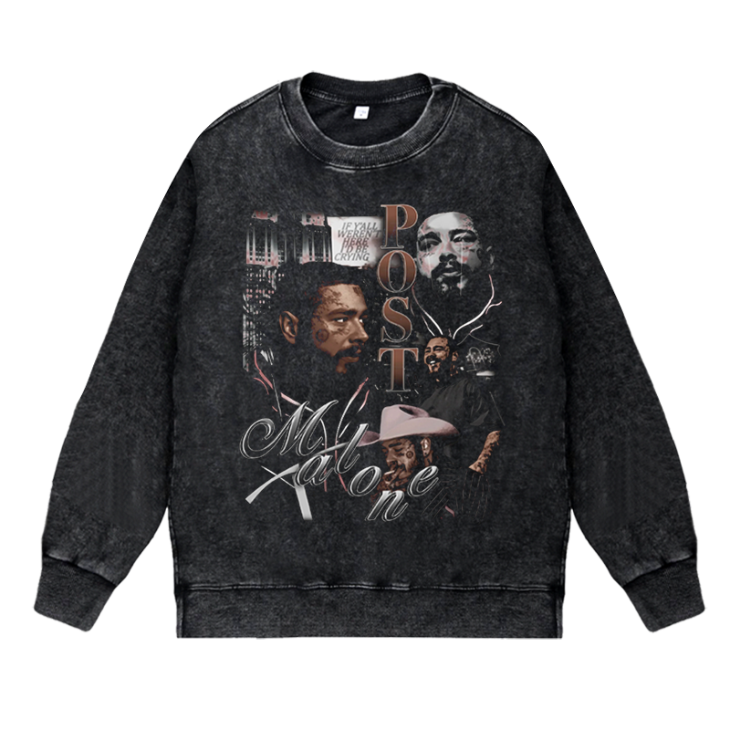 美式说唱西海岸apper水洗做旧vintage印花卫衣波兹马龙postmalone - 图3