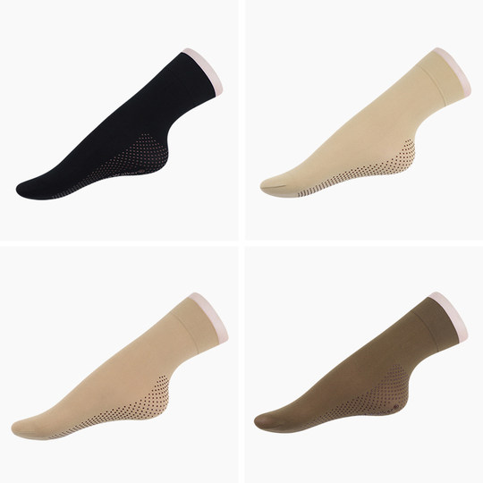 女士秋冬天鹅绒点胶防滑按摩底中筒丝袜防勾丝加厚黑肤色丝袜短袜