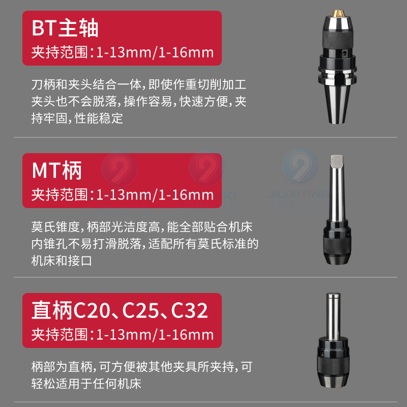 精密数控BT40钻夹头刀柄BT30一体式自紧钻夹头R8莫氏3号1-13 1-16 - 图3