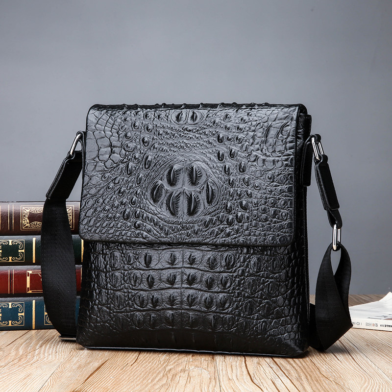 真皮男包牛皮男士单肩包休闲商务鳄鱼纹真皮斜挎包时尚带盖单肩包,淘宝优惠券,粉丝福利购,淘宝优惠卷