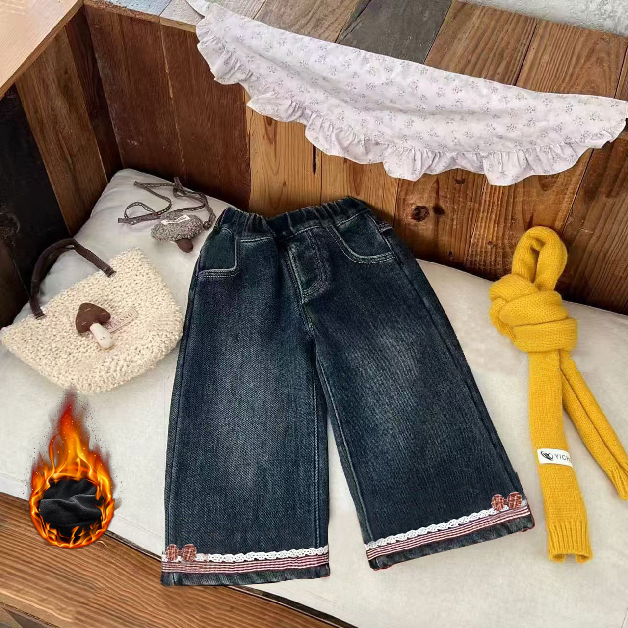 女童加绒牛仔裤一体绒阔腿裤宝宝秋冬2025新款加厚裤子冬装外穿,淘宝优惠券,粉丝福利购,淘宝优惠卷