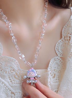 彩色滴釉泡泡玛特吊坠水晶串珠项链女小众个性甜酷少女百搭锁骨链