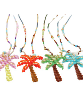 原创新款夏季度假风椰子树手工串珠项链女款海边甜美小众颈链配饰