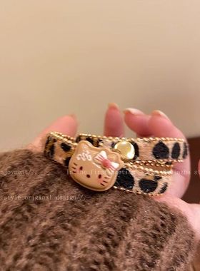 复古辣妹风豹纹小猫项圈女一款两戴甜酷手链小众高级感项链
