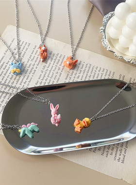 趣味切面立体兔子斗牛犬日系项链