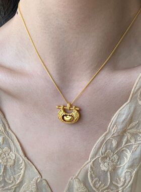 「福宝元」国风新中式锁骨链百搭通勤项链女沙金元宝长命锁礼物