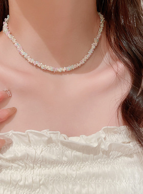 多巴胺彩色米珠时尚项链少女爱心小香风锁骨甜美百搭糖果色项饰女